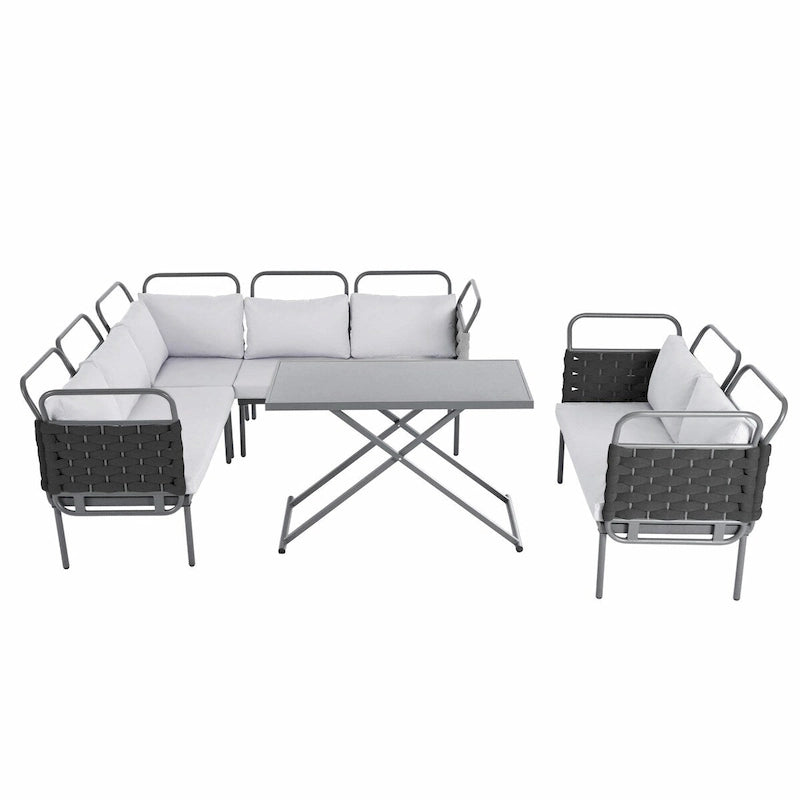 Ensemble de canapé d'angle moderne 5 pièces pour patio avec table en verre et coussins