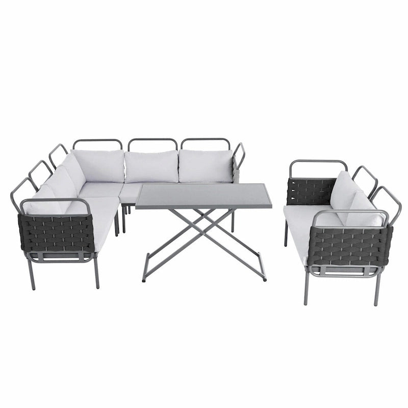 5-Piece Modern Patio Sectional Sofa Set with Glass Table and Cushions