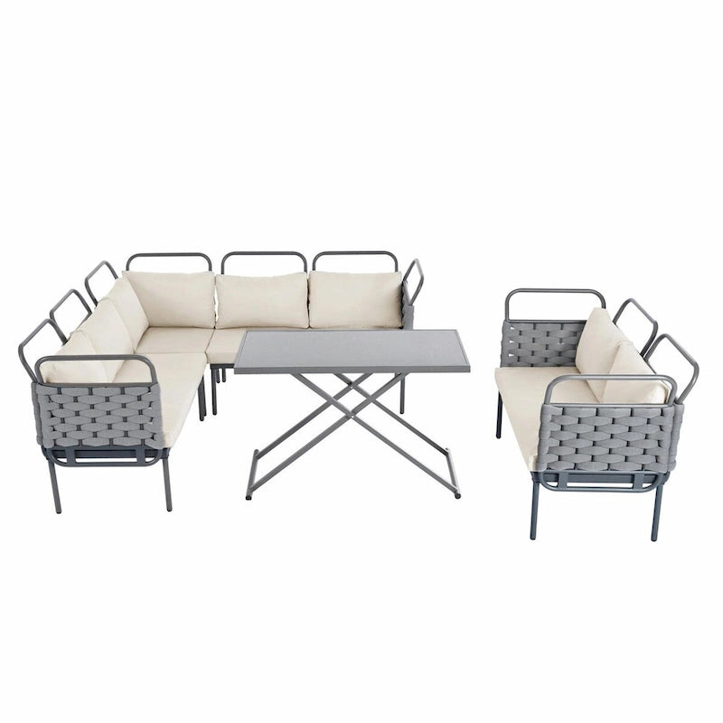 Ensemble de canapé d'angle moderne 5 pièces pour patio avec table en verre et coussins