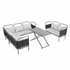 Ensemble de canapé d'angle moderne 5 pièces pour patio avec table en verre et coussins