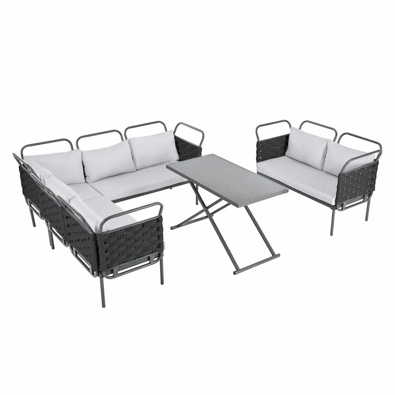 Ensemble de canapé d'angle moderne 5 pièces pour patio avec table en verre et coussins
