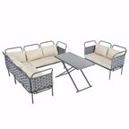 Ensemble de canapé d'angle moderne 5 pièces pour patio avec table en verre et coussins