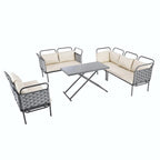 Ensemble de canapé d'angle moderne 5 pièces pour patio avec table en verre et coussins