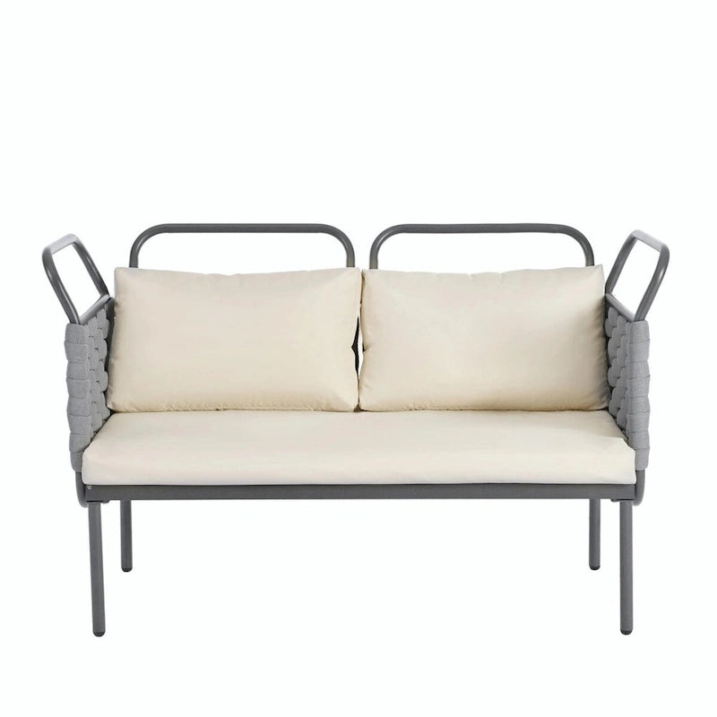 Ensemble de canapé d'angle moderne 5 pièces pour patio avec table en verre et coussins