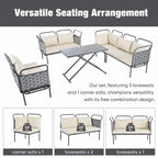 Ensemble de canapé d'angle moderne 5 pièces pour patio avec table en verre et coussins