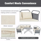 Ensemble de canapé d'angle moderne 5 pièces pour patio avec table en verre et coussins