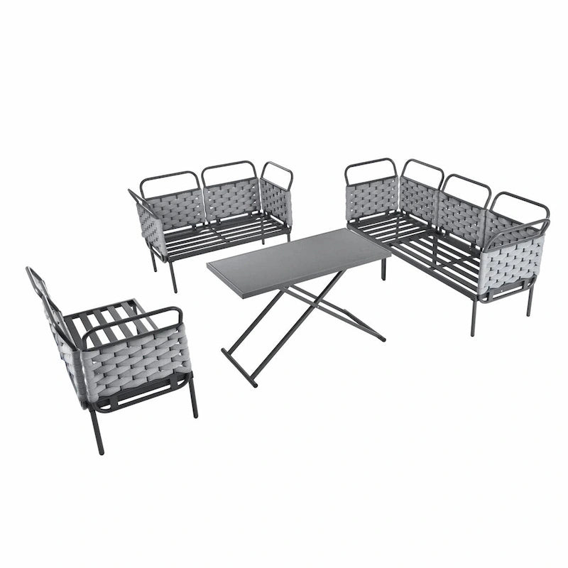 Ensemble de canapé d'angle moderne 5 pièces pour patio avec table en verre et coussins