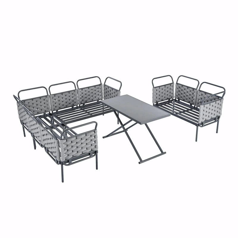 Ensemble de canapé d'angle moderne 5 pièces pour patio avec table en verre et coussins