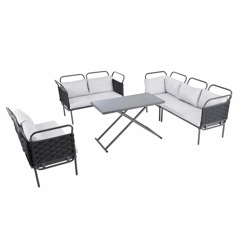 Ensemble de canapé d'angle moderne 5 pièces pour patio avec table en verre et coussins