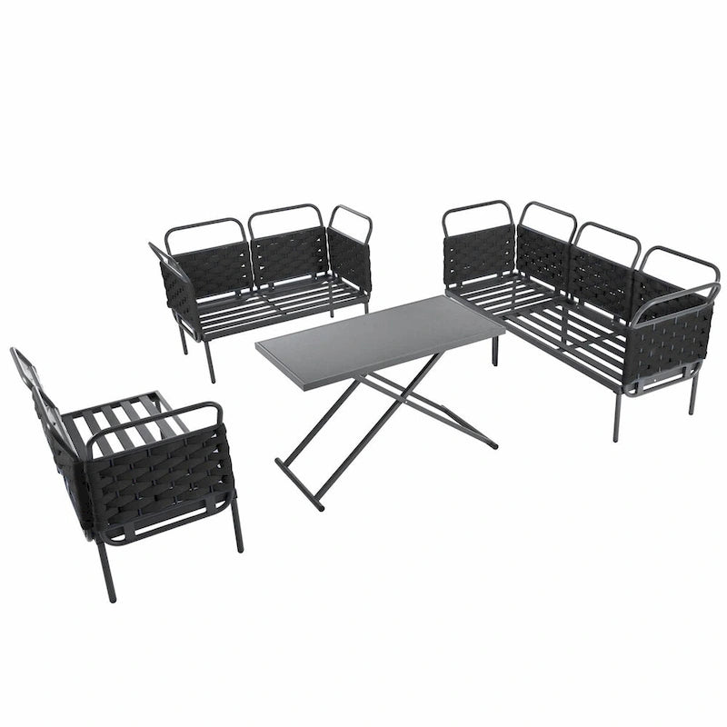 Ensemble de canapé d'angle moderne 5 pièces pour patio avec table en verre et coussins