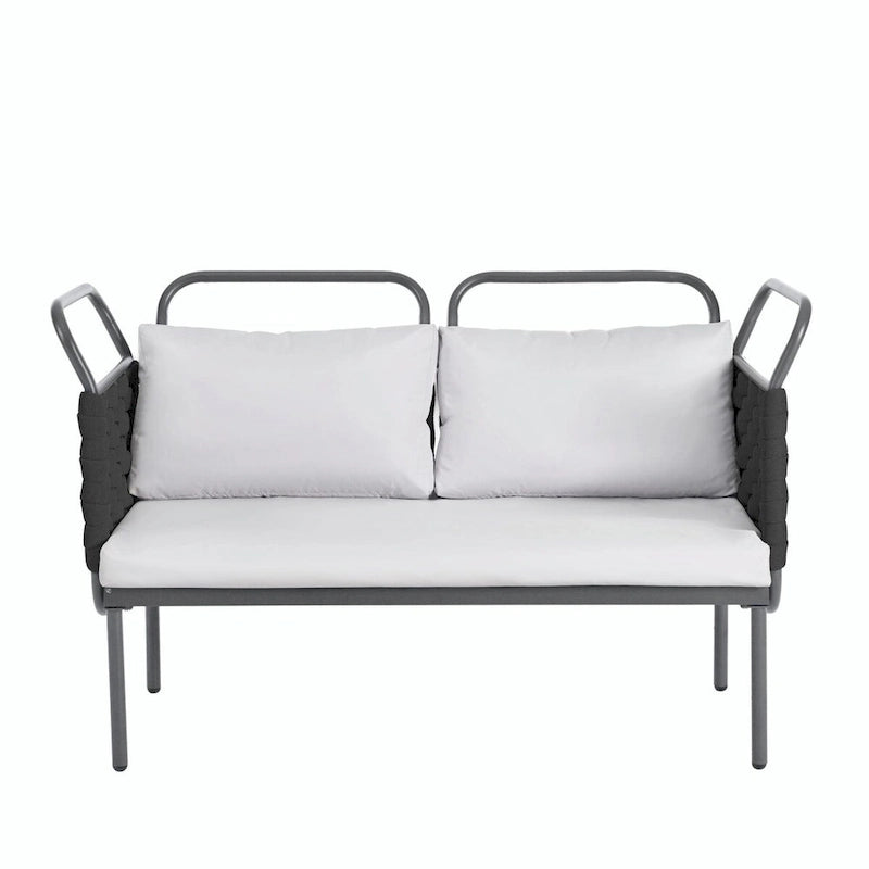 Ensemble de canapé d'angle moderne 5 pièces pour patio avec table en verre et coussins