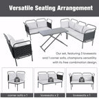 Ensemble de canapé d'angle moderne 5 pièces pour patio avec table en verre et coussins