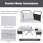 Ensemble de canapé d'angle moderne 5 pièces pour patio avec table en verre et coussins