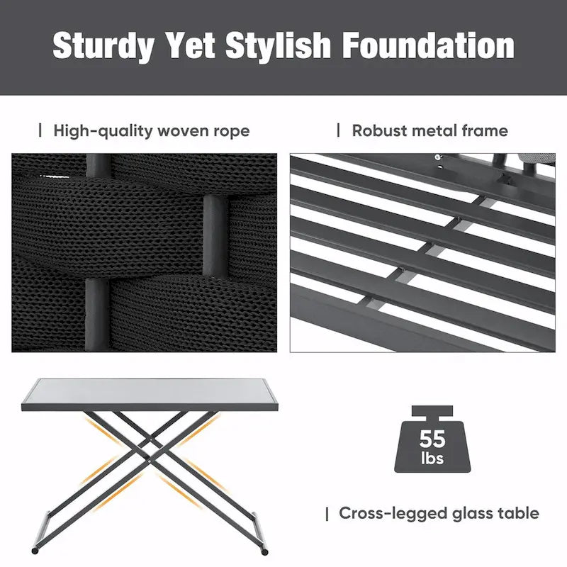 Ensemble de canapé d'angle moderne 5 pièces pour patio avec table en verre et coussins