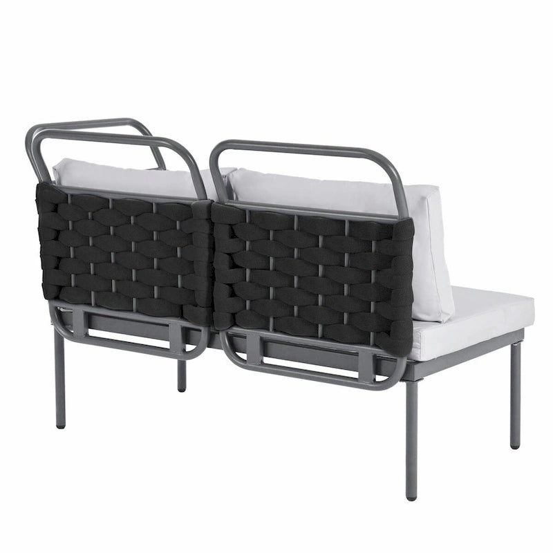 Ensemble de canapé d'angle moderne 5 pièces pour patio avec table en verre et coussins