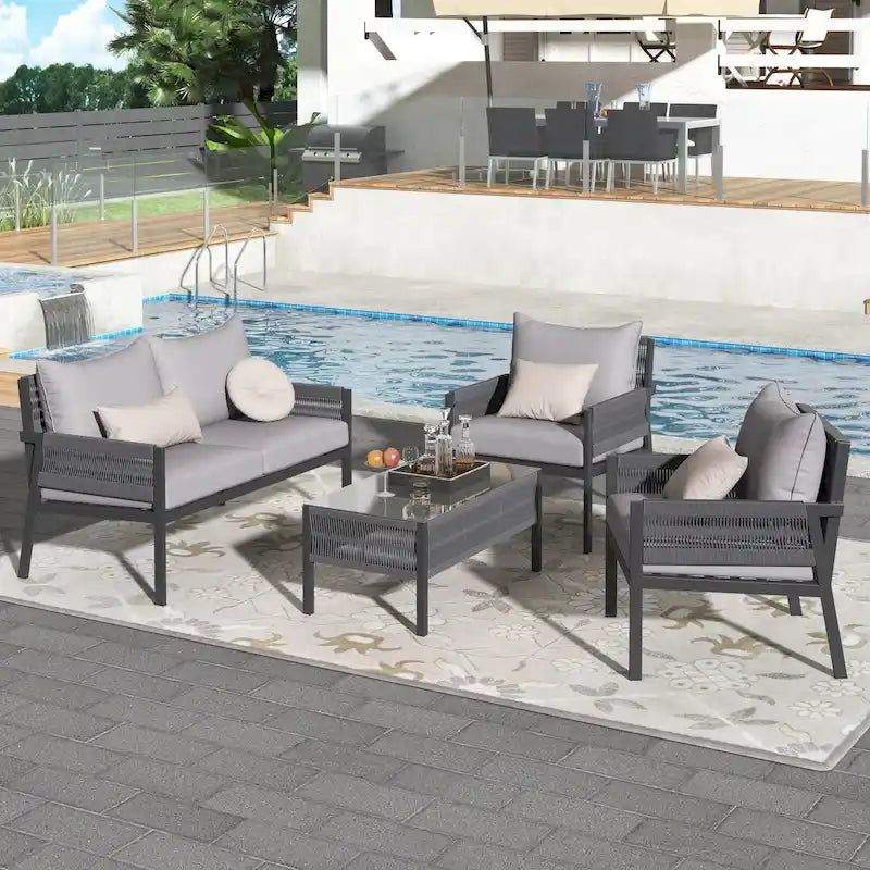 Ensemble de mobilier de jardin 4 pièces en corde