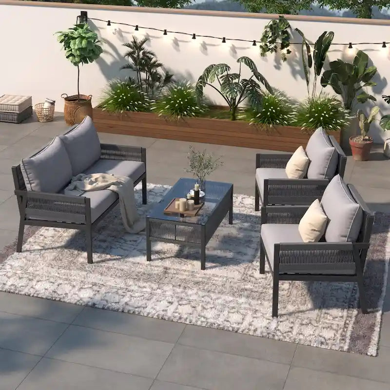 Ensemble de mobilier de jardin 4 pièces en corde