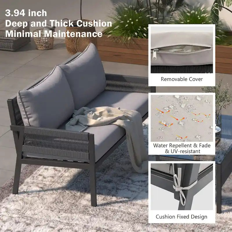 Ensemble de mobilier de jardin 4 pièces en corde