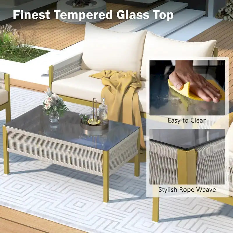 Ensemble de mobilier de jardin 4 pièces en corde