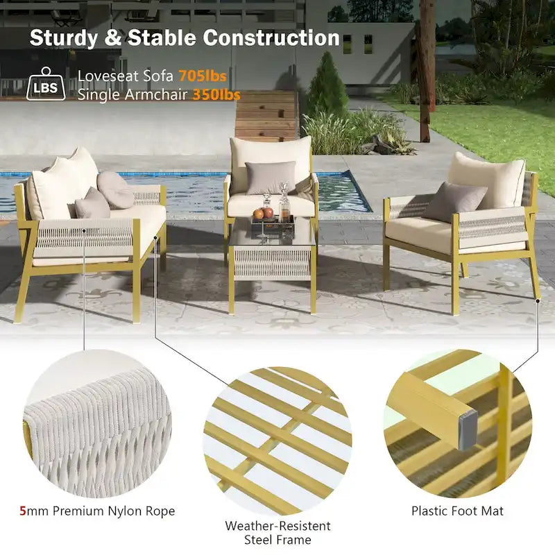 Ensemble de mobilier de jardin 4 pièces en corde