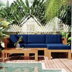 Ensemble de canapé d'angle de jardin extérieur en bois 5 pièces avec coussins