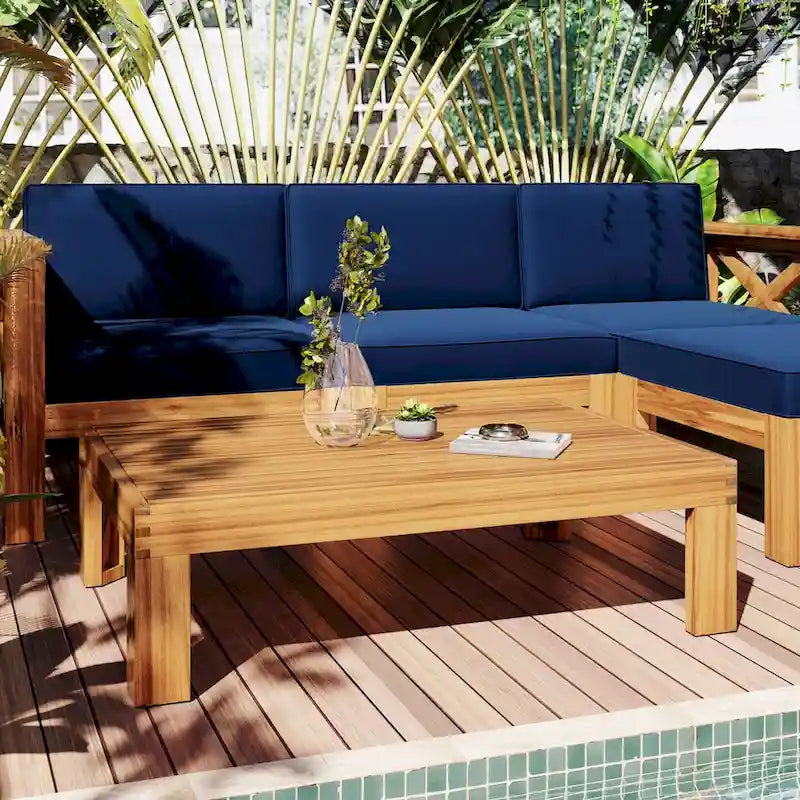 Ensemble de canapé d'angle de jardin extérieur en bois 5 pièces avec coussins