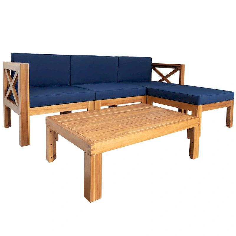 Ensemble de canapé d'angle de jardin extérieur en bois 5 pièces avec coussins