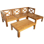 Ensemble de canapé d'angle de jardin extérieur en bois 5 pièces avec coussins