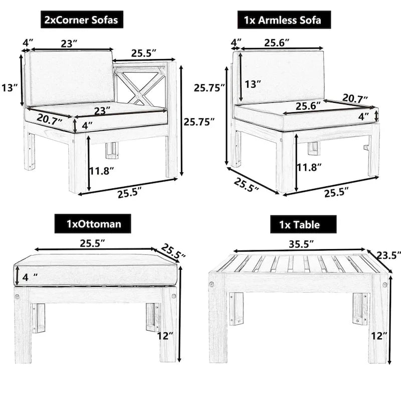 Canapé d'angle d'extérieur en bois avec coussins