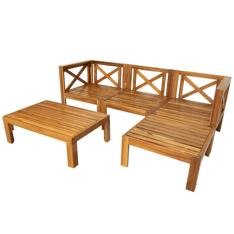 Ensemble de sièges de canapé sectionnel 5 pièces en bois pour terrasse avec coussins