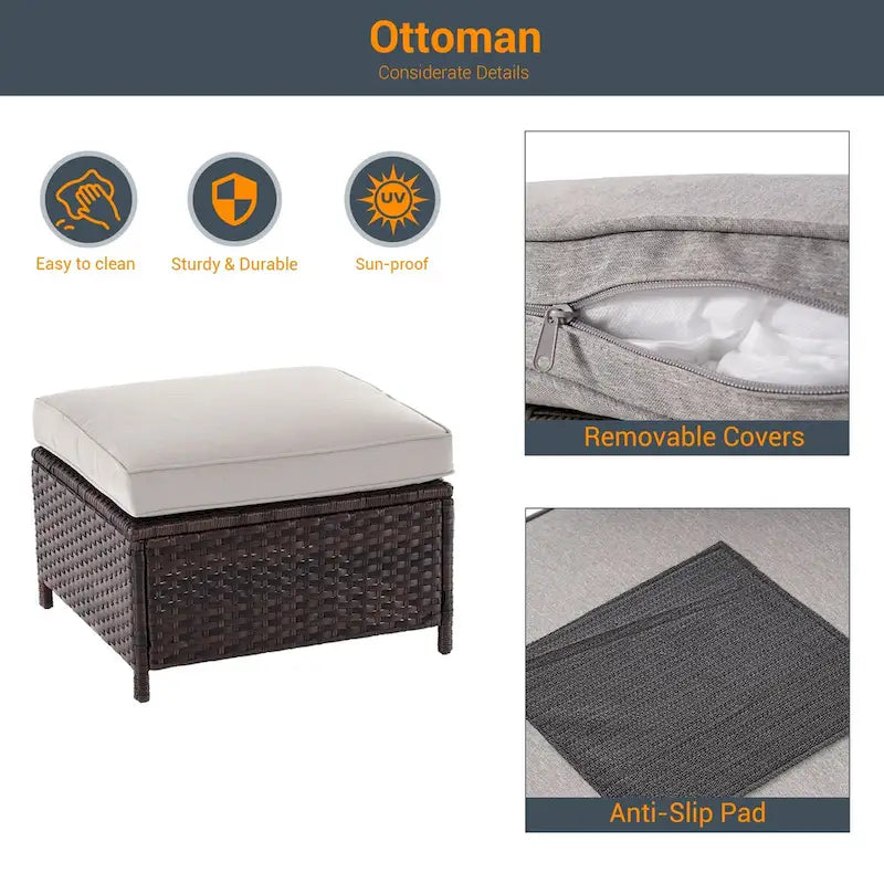 LIVOOSUN Ensemble de 6 meubles de patio en rotin marron avec table basse