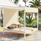 Outdoor Patio Sunbed Daybed with Cushions, Adjustable Seats