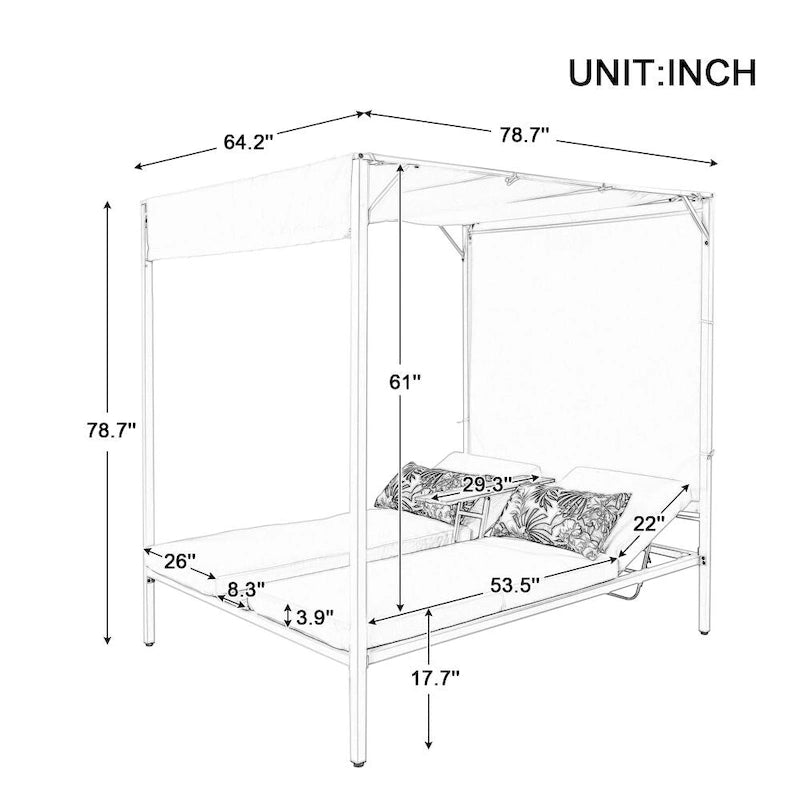 Bain de soleil/lit de repos extérieur avec coussins, sièges réglables