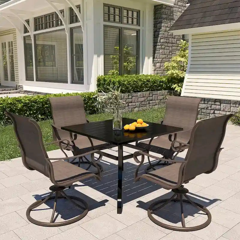 Ensemble de salle à manger d'extérieur 5 pièces avec table et chaises pivotantes