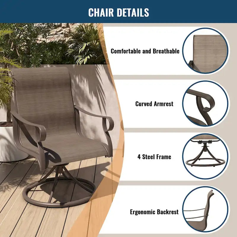 Ensemble de salle à manger d'extérieur 5 pièces avec table et chaises pivotantes