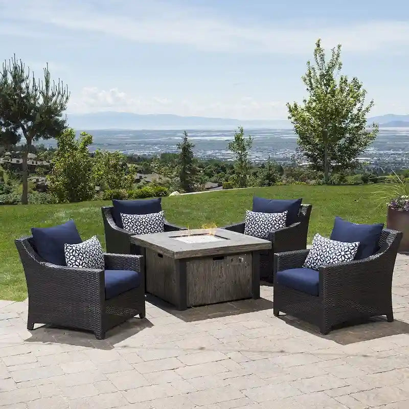 Ensemble de conversation de patio Deco 5 pièces Sunbrella avec foyer extérieur