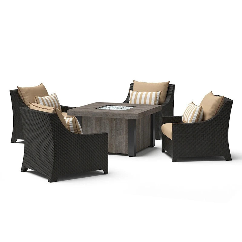 Ensemble de conversation de patio Deco 5 pièces Sunbrella avec foyer extérieur