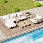 Canapé d'angle d'extérieur 5 places pour terrasse, ensemble modulable en combinant plusieurs fauteuils - Composé de 5 fauteuils