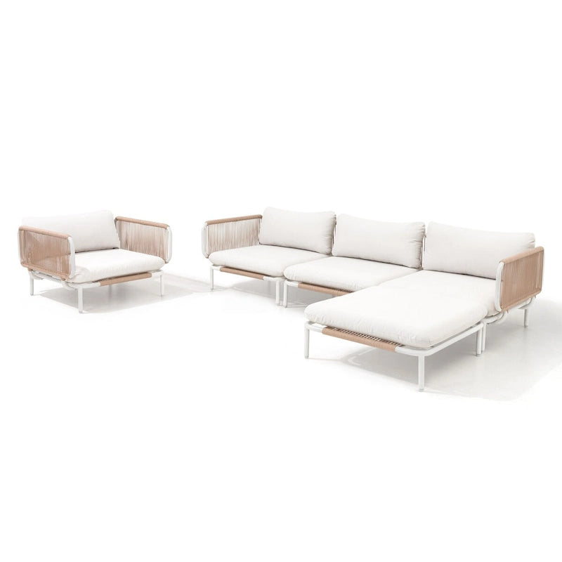 Canapé d'angle d'extérieur 5 places pour terrasse, ensemble modulable en combinant plusieurs fauteuils - Composé de 5 fauteuils