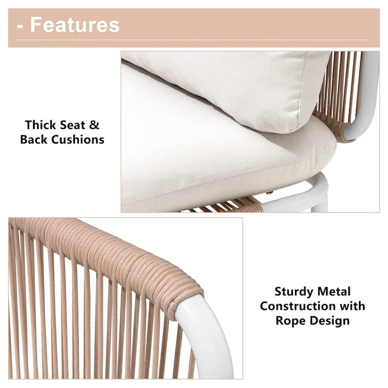 Canapé d'angle d'extérieur 5 places pour terrasse, ensemble modulable en combinant plusieurs fauteuils - Composé de 5 fauteuils