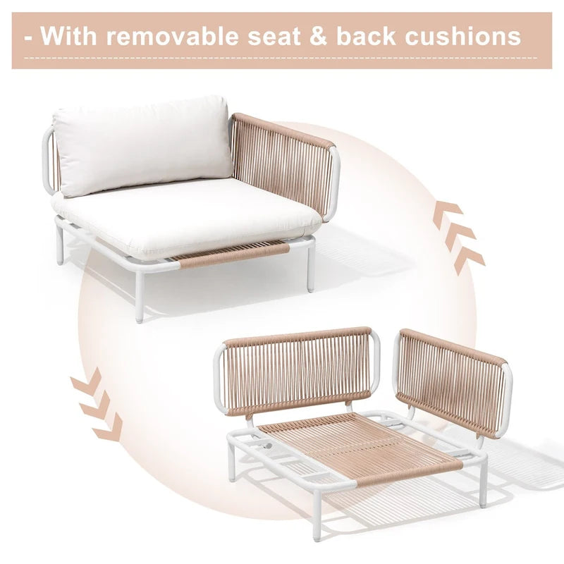 Canapé d'angle d'extérieur 5 places pour terrasse, ensemble modulable en combinant plusieurs fauteuils - Composé de 5 fauteuils