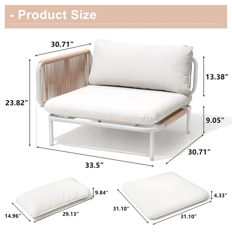 Canapé d'angle d'extérieur 5 places pour terrasse, ensemble modulable en combinant plusieurs fauteuils - Composé de 5 fauteuils