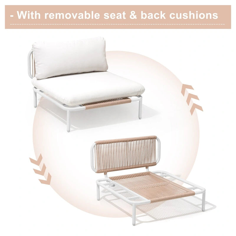 Canapé d'angle d'extérieur 5 places pour terrasse, ensemble modulable en combinant plusieurs fauteuils - Composé de 5 fauteuils