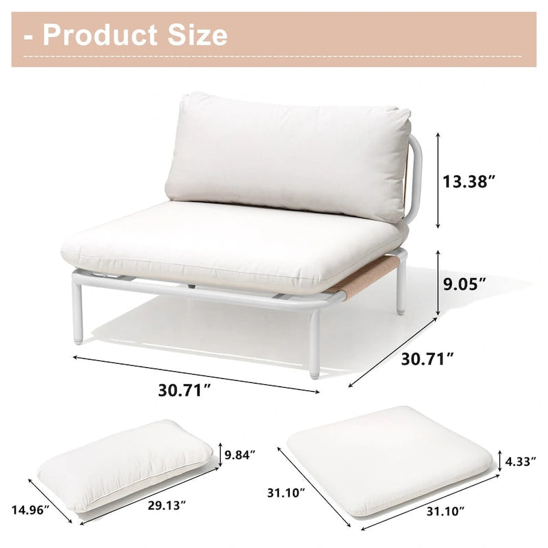 Canapé d'angle d'extérieur 5 places pour terrasse, ensemble modulable en combinant plusieurs fauteuils - Composé de 5 fauteuils
