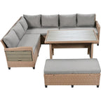 Ensemble de canapé d'angle en rotin et osier PE 5 pièces marron pour terrasse extérieure