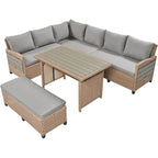 Ensemble de canapé d'angle en rotin et osier PE 5 pièces marron pour terrasse extérieure