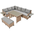Ensemble de canapé d'angle en rotin et osier PE 5 pièces marron pour terrasse extérieure