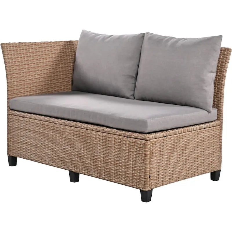 Ensemble de canapé d'angle en rotin et osier PE 5 pièces marron pour terrasse extérieure