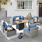 HOOOWOOO Ensemble sectionnel de 8 pièces en osier gris pour patio extérieur avec foyer