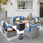 HOOOWOOO Ensemble sectionnel de 8 pièces en osier gris pour patio extérieur avec foyer